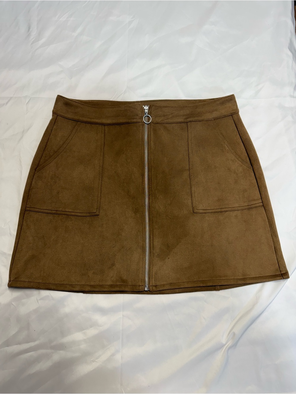 EUC Maurices Brown Faux-Suede Front Zip Mini Skirt Sz 16 (18AB)
